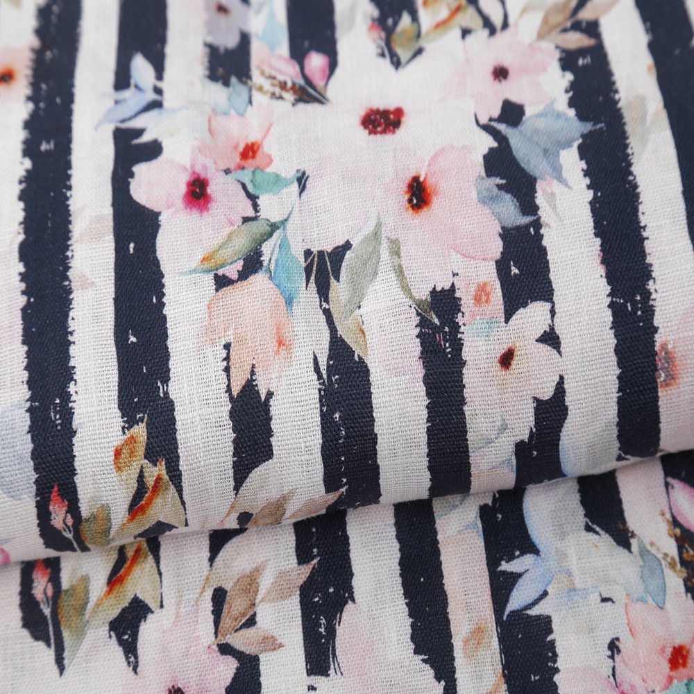 Elegant floral digital print plain custom printing soft natural 100% linen fabric for clothes
