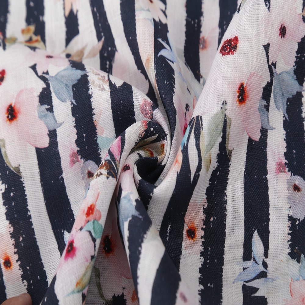 Elegant floral digital print plain custom printing soft natural 100% linen fabric for clothes