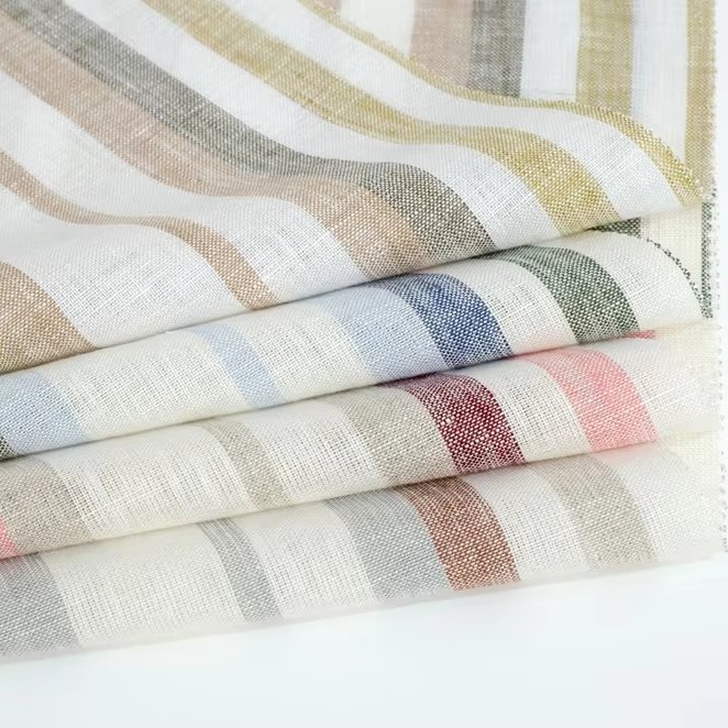 #2958 High Quality 100% Linen Fabric Wholesale Yarn Dyed Stripes Woven Striped Fabric For Clothes