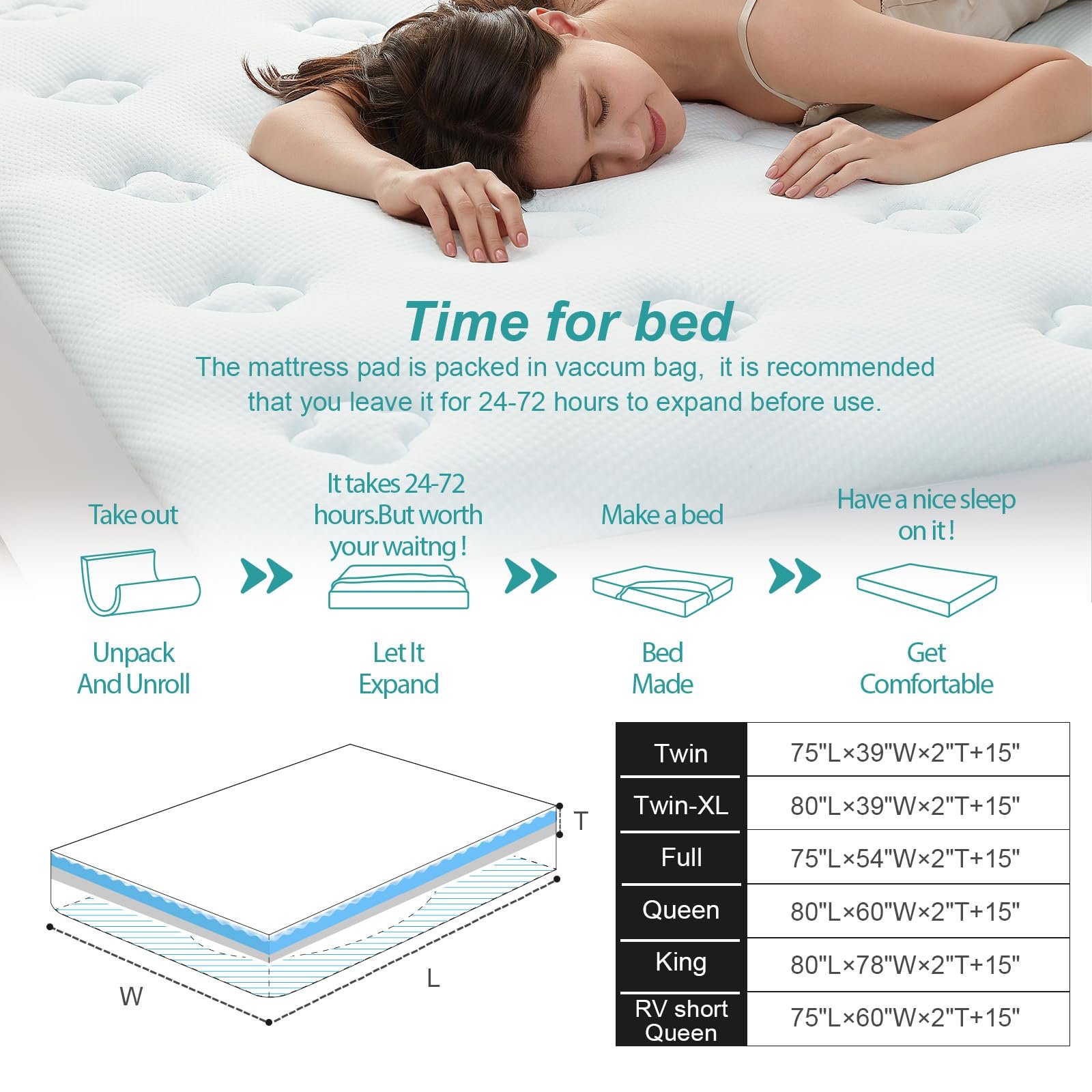 White King Breathable Bamboo Fiber Cover Memory Foam Mattress Topper Gel King with Deep Pocket