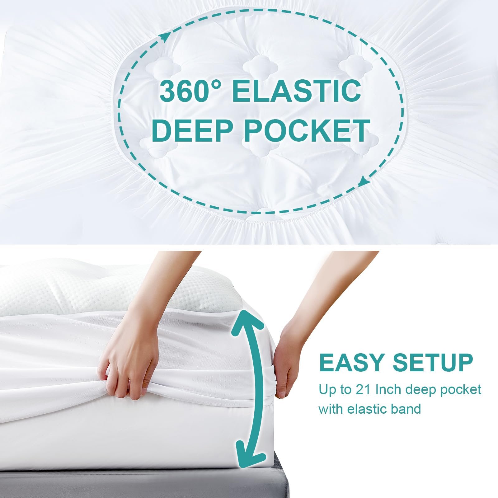 White King Breathable Bamboo Fiber Cover Memory Foam Mattress Topper Gel King with Deep Pocket