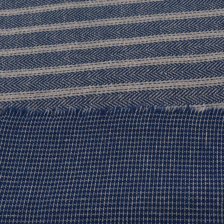 Autumn winter garment heavyweight blue striped cloth roll cotton linen fabric pattern wholesale fashion fabric for clothing