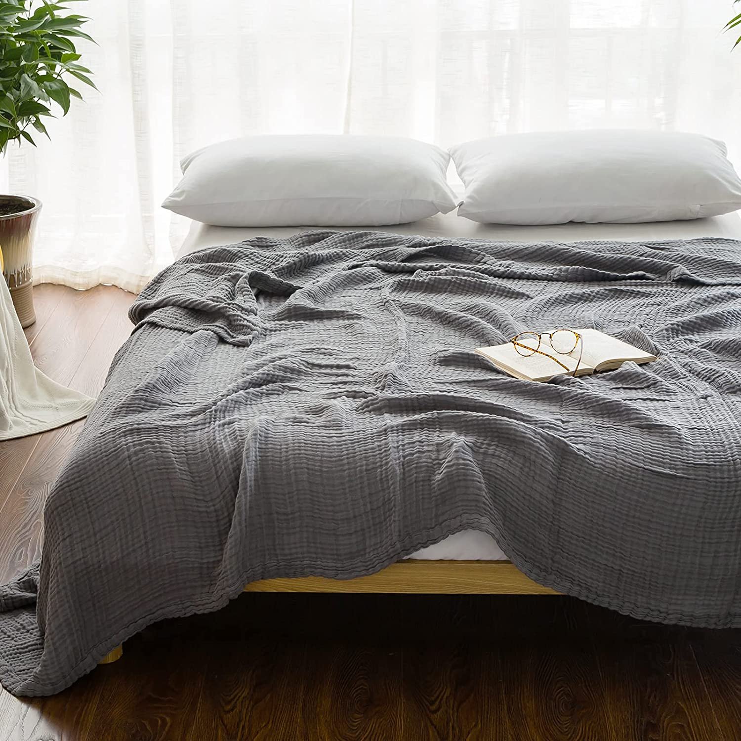 PLHAN Breathable Gauze Soft and Lightweight Muslin Cotton Blankets for Adults Blanket Muslin Throw Blanket for Couch