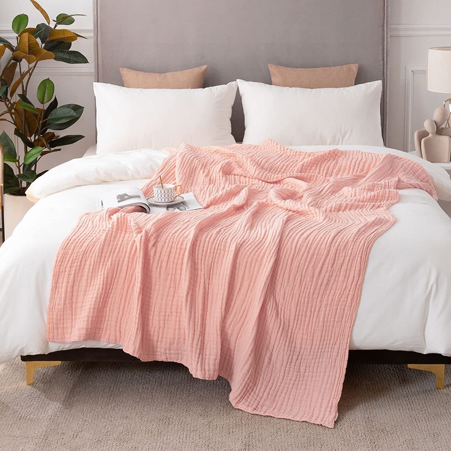 PLHAN Breathable Gauze Soft and Lightweight Muslin Cotton Blankets for Adults Blanket Muslin Throw Blanket for Couch