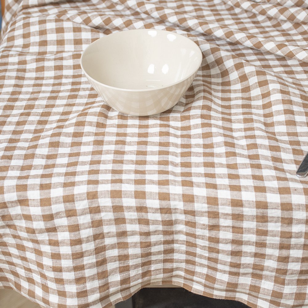 Christmas hotel rectangle orange checked 100% linen table cloth dining tablecloths for event