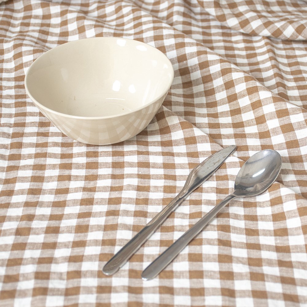 Christmas hotel rectangle orange checked 100% linen table cloth dining tablecloths for event