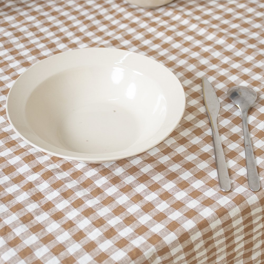 Christmas hotel rectangle orange checked 100% linen table cloth dining tablecloths for event