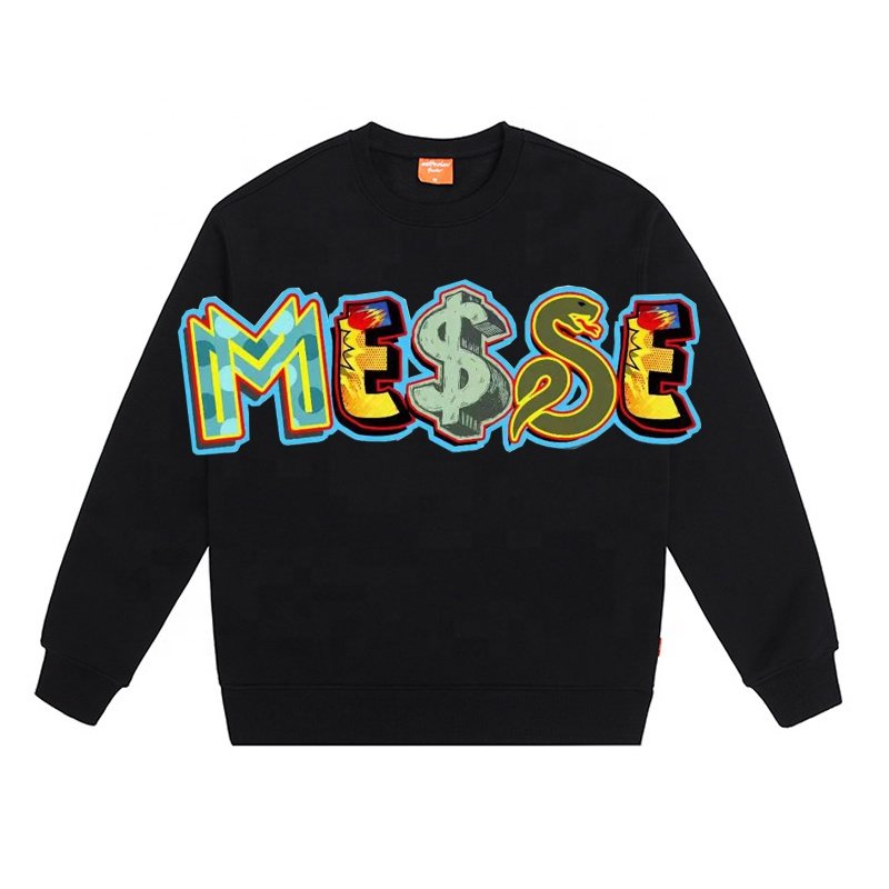 Trending Oversized Hip-Hop Crewneck Sweatshirt Men Personalized Digital Print Letter Graffiti Made Cotton Fashionable Letter