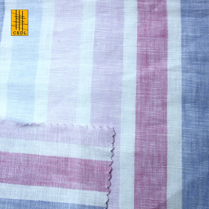 High quality 100% pure flax fabric solid for tshit suit YARN DYE STRIPE