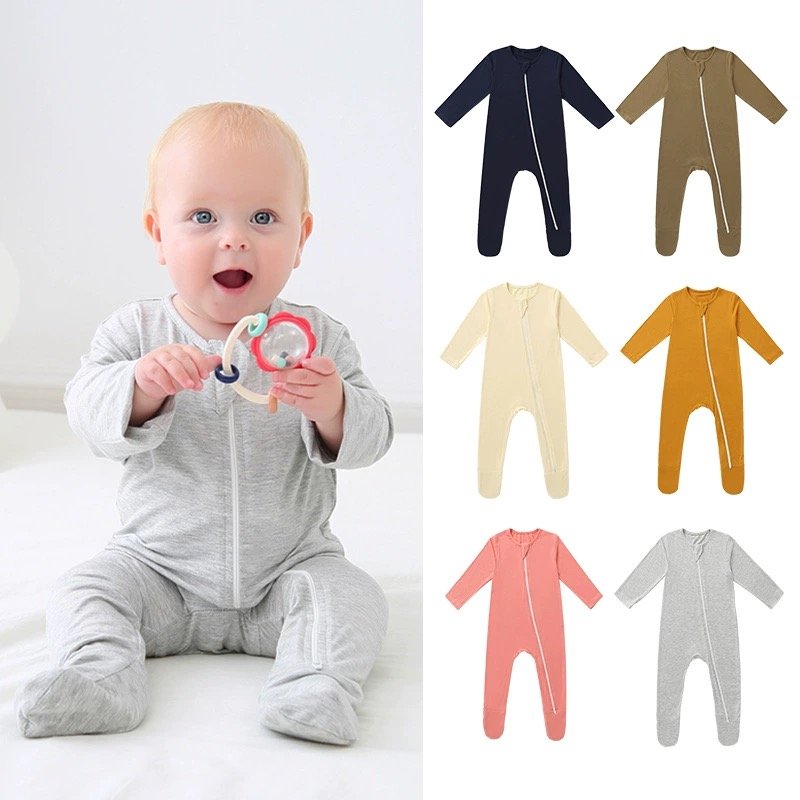 Custom Print Bamboo Fabric Newborn baby Infant Rompers Clothes Onesie Zipper Baby Bamboo Pajamas Viscose Toddler Sleeper Clothes