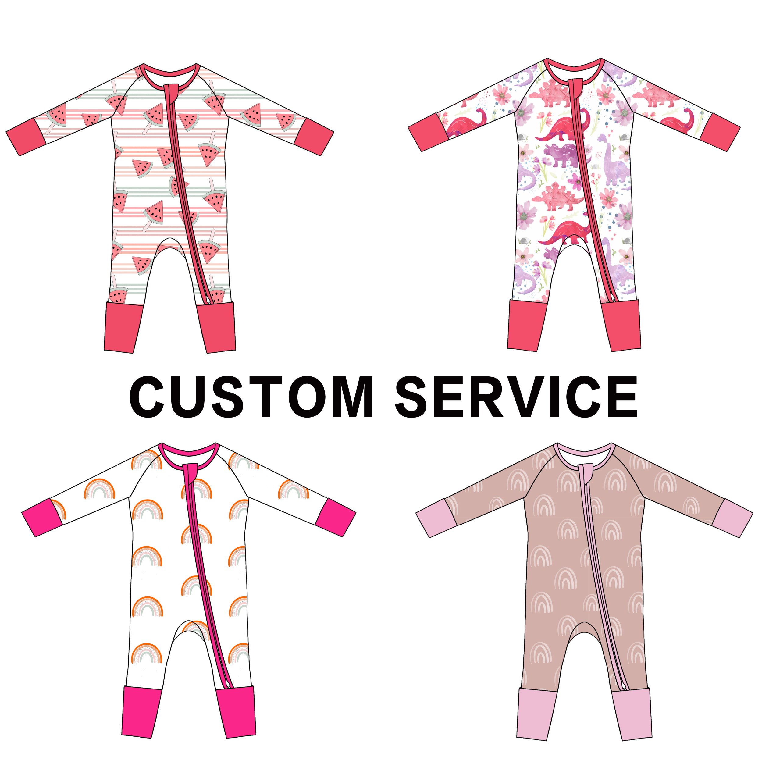 Custom Print Bamboo Fabric Newborn baby Infant Rompers Clothes Onesie Zipper Baby Bamboo Pajamas Viscose Toddler Sleeper Clothes
