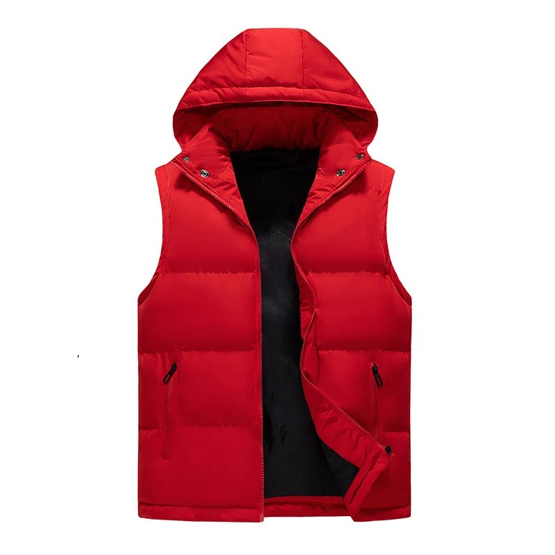 Men's Casual Winter Windproof Jacket Sleeveless down Vest with Solid Hood and Pockets Fashionable Waistcoat Warm Fabric