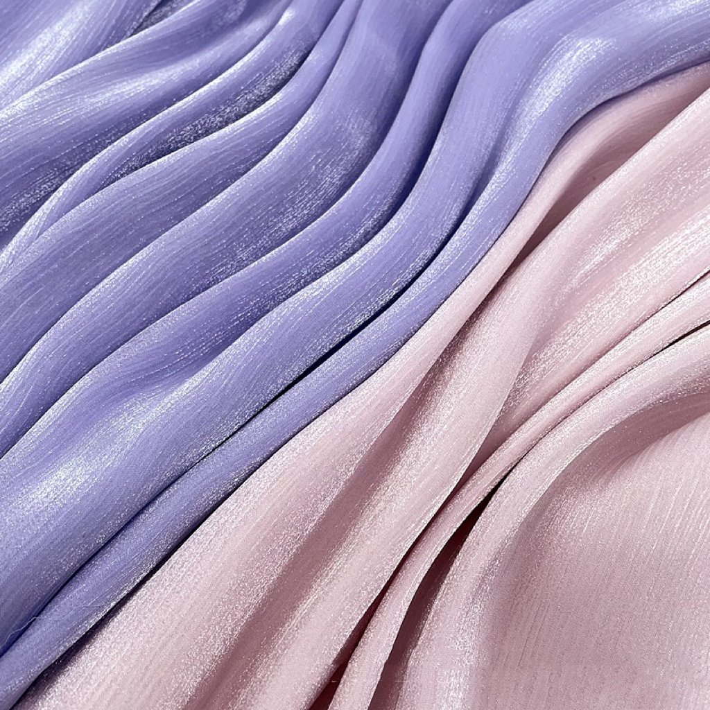 55GSM LIGHTWEIGHT SHINY METALLIC 100% POLYESTER WHOLESALE SHIMMER ORGANZA FABRIC FOR STAGE DRESS