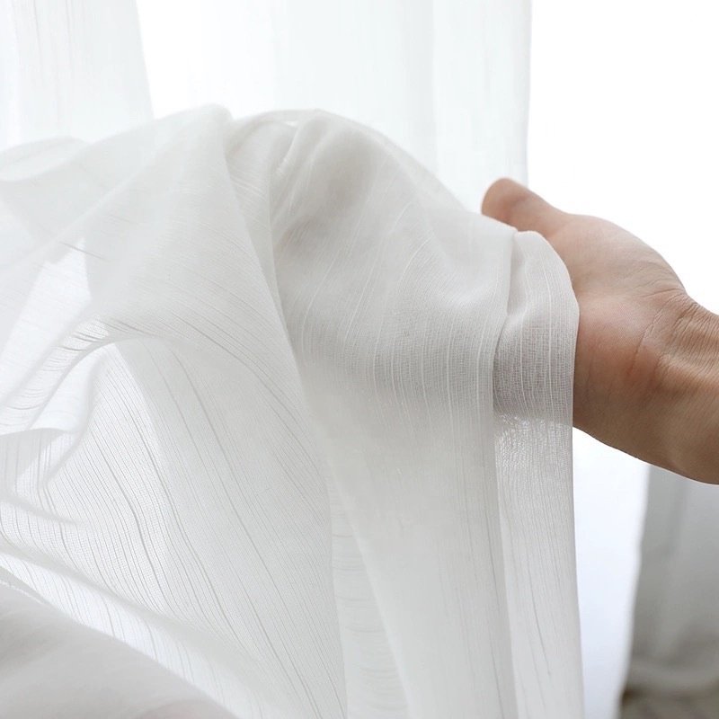 100% Polyester Linen Stripe Style Window Sheer Curtain Fabric Tulle Style with Excellent Translucency