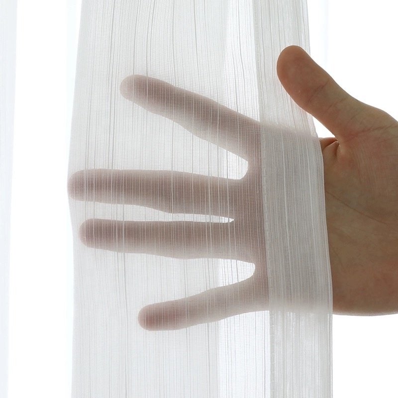 100% Polyester Linen Stripe Style Window Sheer Curtain Fabric Tulle Style with Excellent Translucency