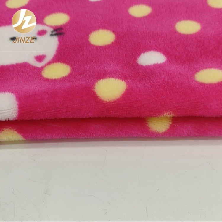 JZ 100% Polyester Dyeing Micro Fiber Synthetic Flannel Printed Soft Plush Fabric For Clothing