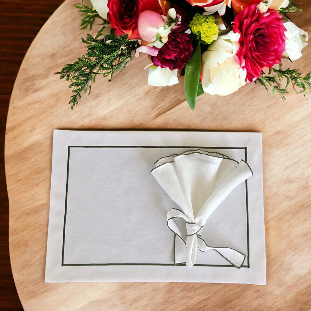 Personalized custom 30*40cm embroidered edge French Luxury fabric organic flax placemat cloth 100% linen Wedding Napkins