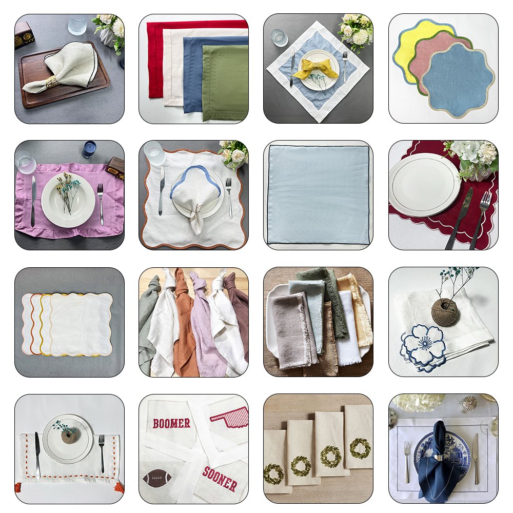 Personalized custom 30*40cm embroidered edge French Luxury fabric organic flax placemat cloth 100% linen Wedding Napkins