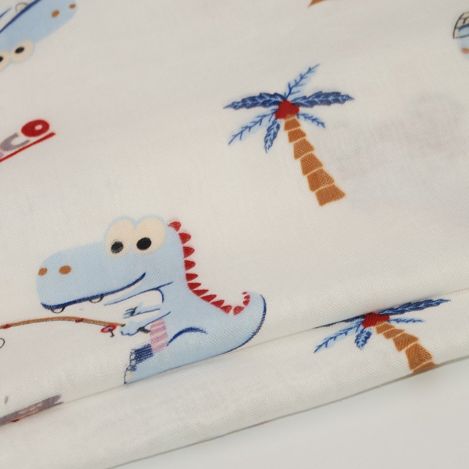 China eco friendly baby soft 2 layers gauze cartoon print woven muslin micro 60% bamboo 40% cotton fabric for clothing