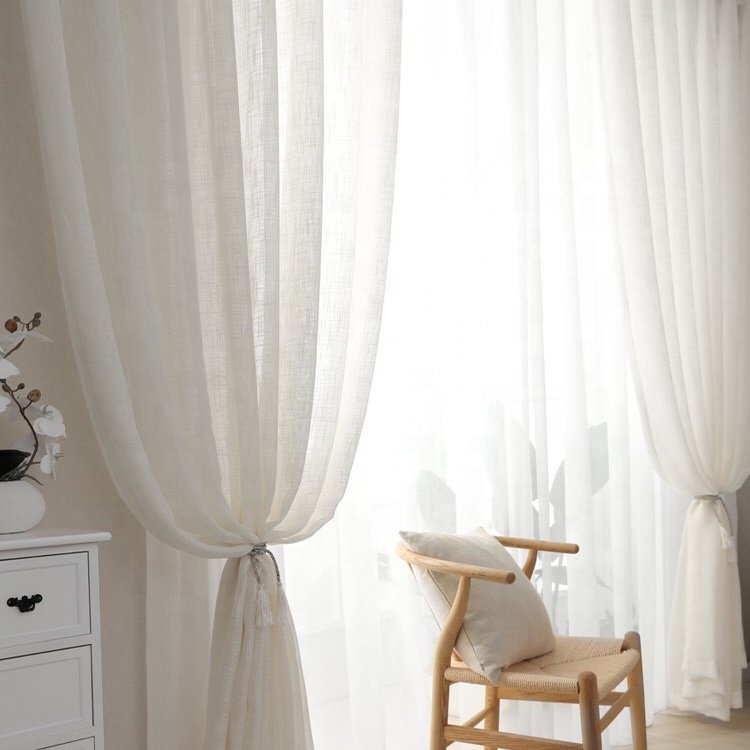 2023 Factory Direct Sales Solid Color Luxury Style Sheer Curtain Fabric Linen Pattern For Home Textile