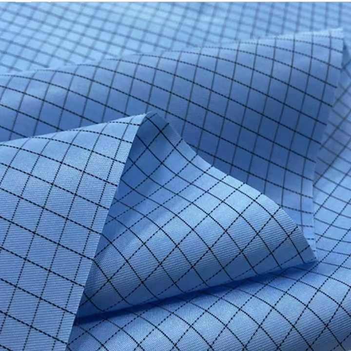 Multicolor Bamboo charcoal fiber anti-static silk fabric grid blended twill esd workwear fabric