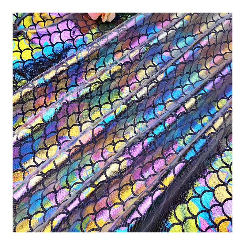 Colorful Fish Scale Laser Holographic Fabric Tulle Printed Mesh Fabric Wedding Dancewear Fabric