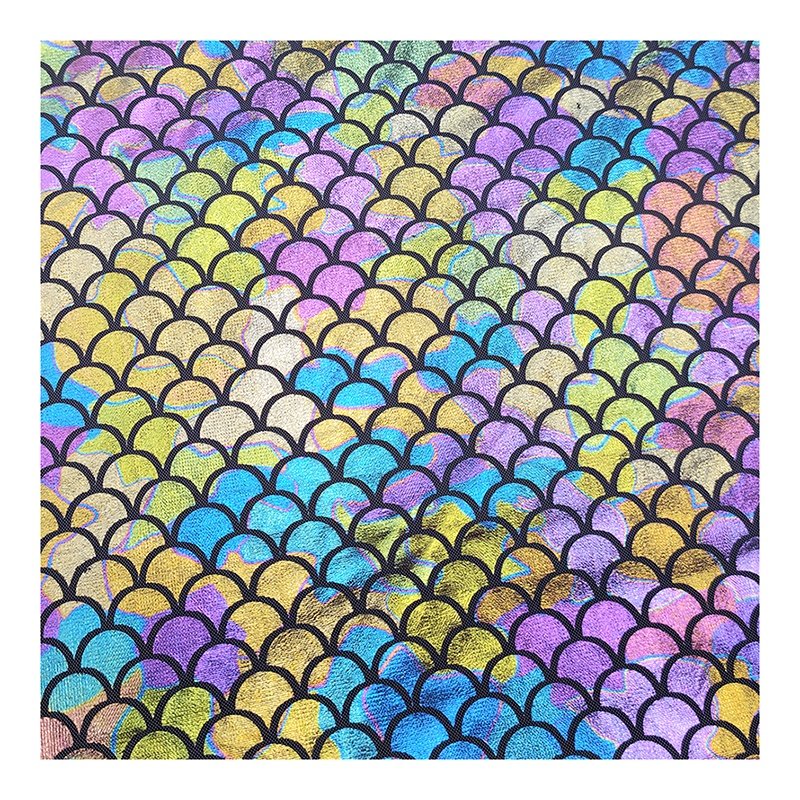 Colorful Fish Scale Laser Holographic Fabric Tulle Printed Mesh Fabric Wedding Dancewear Fabric