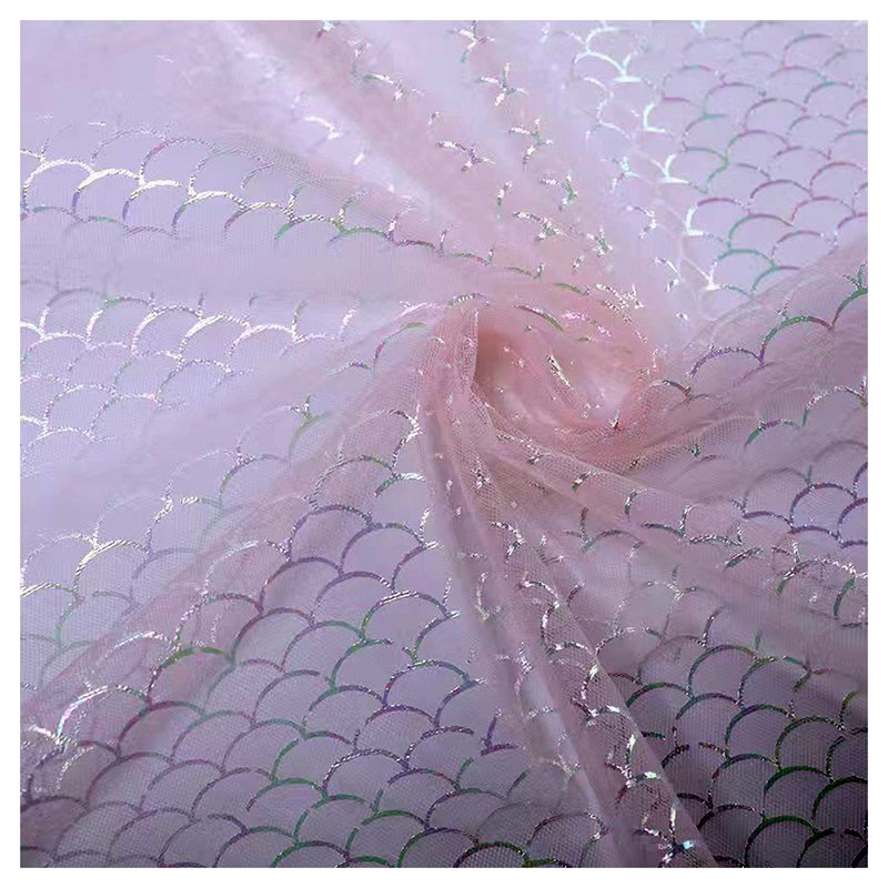 Colorful Fish Scale Laser Holographic Fabric Tulle Printed Mesh Fabric Wedding Dancewear Fabric