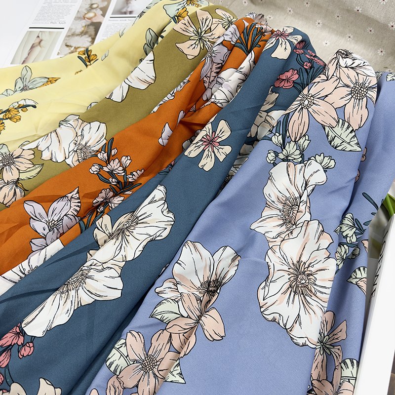 100% polyester printed fabric soft breathable fashion large floral women's clothing fabric