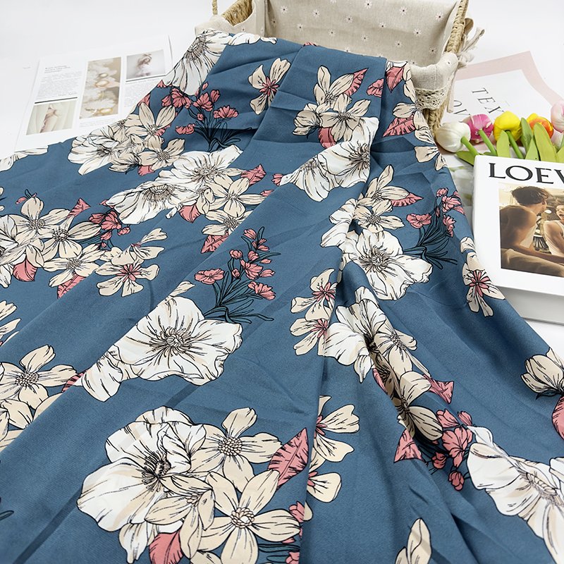100% polyester printed fabric soft breathable fashion large floral women's clothing fabric