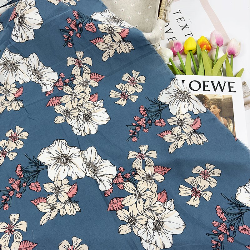 100% polyester printed fabric soft breathable fashion large floral women's clothing fabric