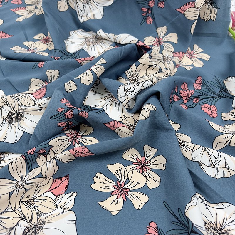 100% polyester printed fabric soft breathable fashion large floral women's clothing fabric