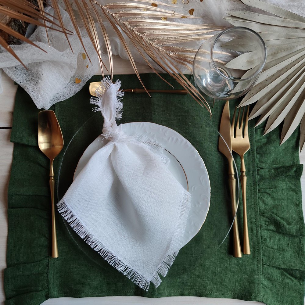Ruffle Edge French Luxury flax pure Linen cloth napkins for wedding custom size Cotton Linen table placemat OEKO-Tex wholesale