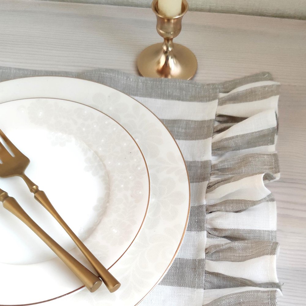 Ruffle Edge French Luxury flax pure Linen cloth napkins for wedding custom size Cotton Linen table placemat OEKO-Tex wholesale