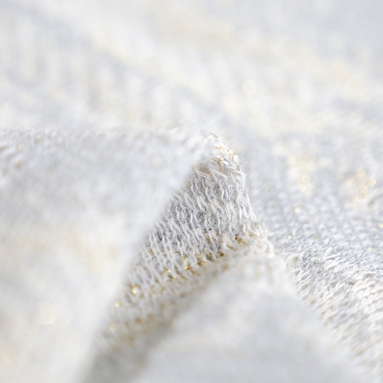 RTS 72%Polyester 18%Linen 10%Metallic Hacci Jacquard Fabric For Ladies Sweater