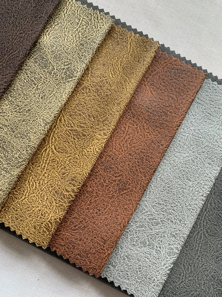 Chinese factory faux artificial leather fabric for sofa upholstery free samples can be with recycled polyester yarn