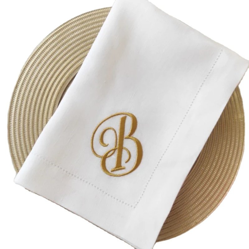 LY Factory supply directly high quality wedding gift custom monogrammed embroidered 100% linen hemstitch napkins for dinner