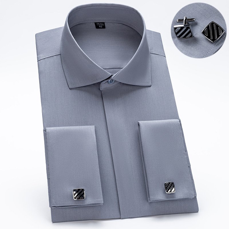 Men's Fashion Solid Color Long-sleeved French Button Dress Shirt Bamboo Fiber Business Shirts Accept Custom Logo