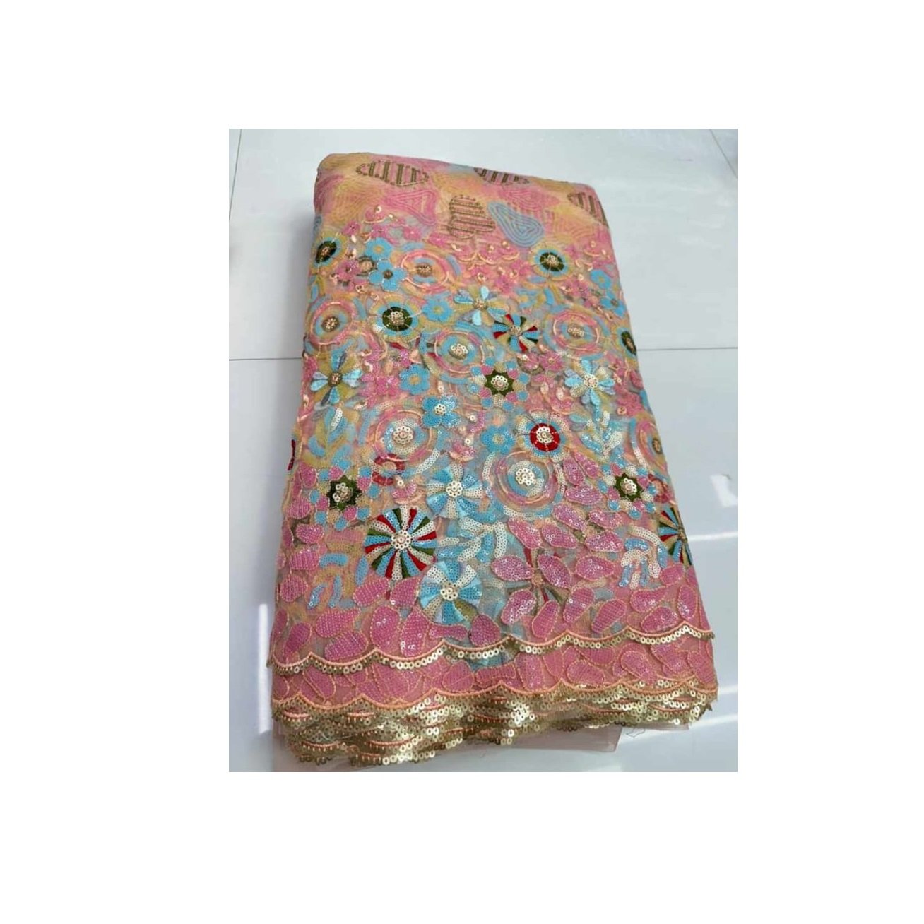 High Demand 100% Net Fabric Embroidered Four-Sequence Work Woven Pattern Bridal Dress Material from Indian Supplier
