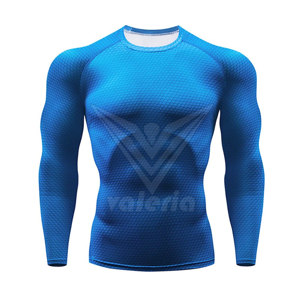 New Fashion Custom Men's Compression Shirts High Stretch Lightweight Breathable Long Knitted Fabric with Print Pattern
