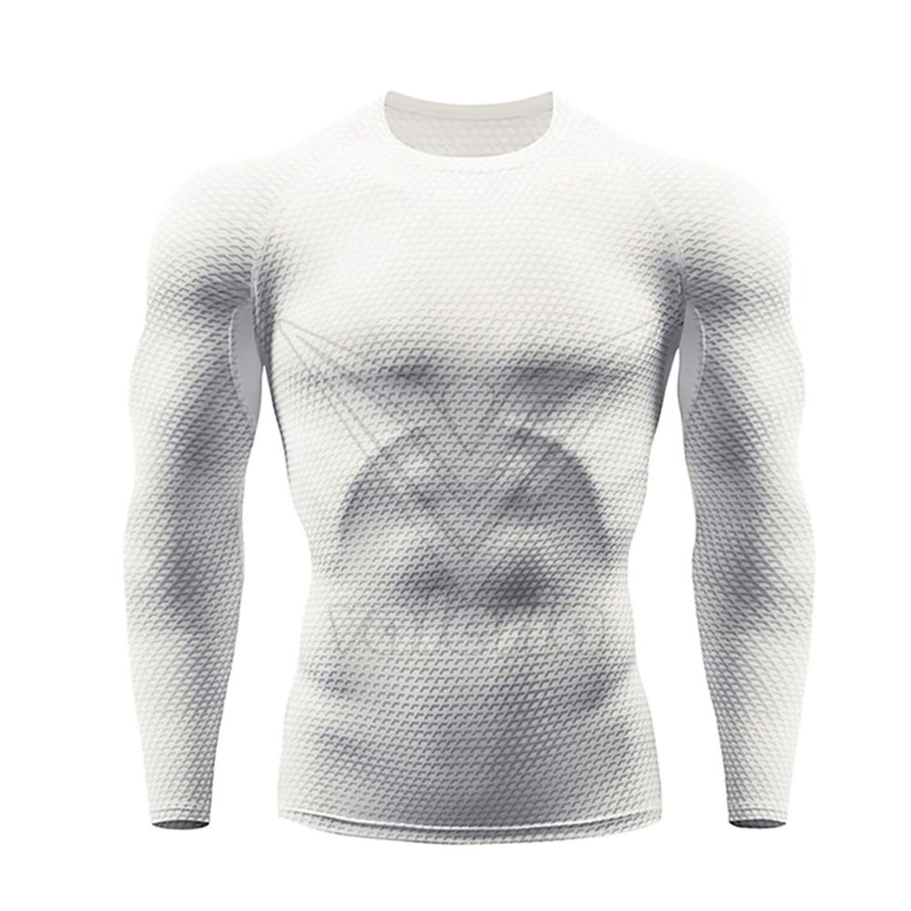 New Fashion Custom Men's Compression Shirts High Stretch Lightweight Breathable Long Knitted Fabric with Print Pattern