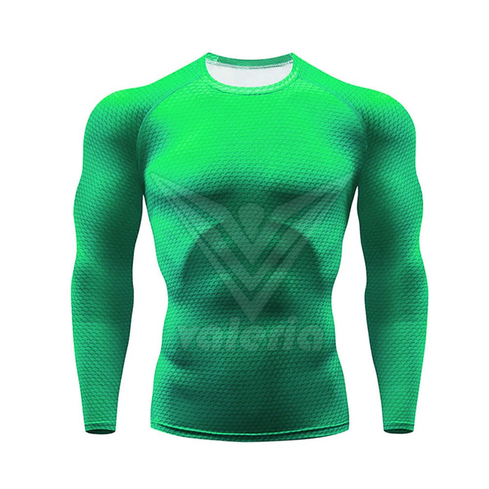 New Fashion Custom Men's Compression Shirts High Stretch Lightweight Breathable Long Knitted Fabric with Print Pattern