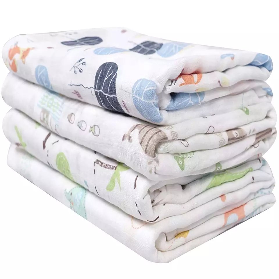4 layers 2 layers 100% cotton calico fabric swaddle receiving blanket bamboo cotton breathable baby bath towel wrap