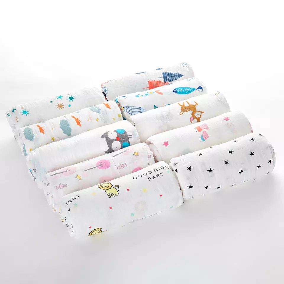 4 layers 2 layers 100% cotton calico fabric swaddle receiving blanket bamboo cotton breathable baby bath towel wrap
