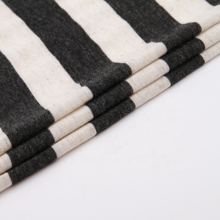 Stock lot striped viscose linen polyester yarn dyed knit jersey fabric for garment