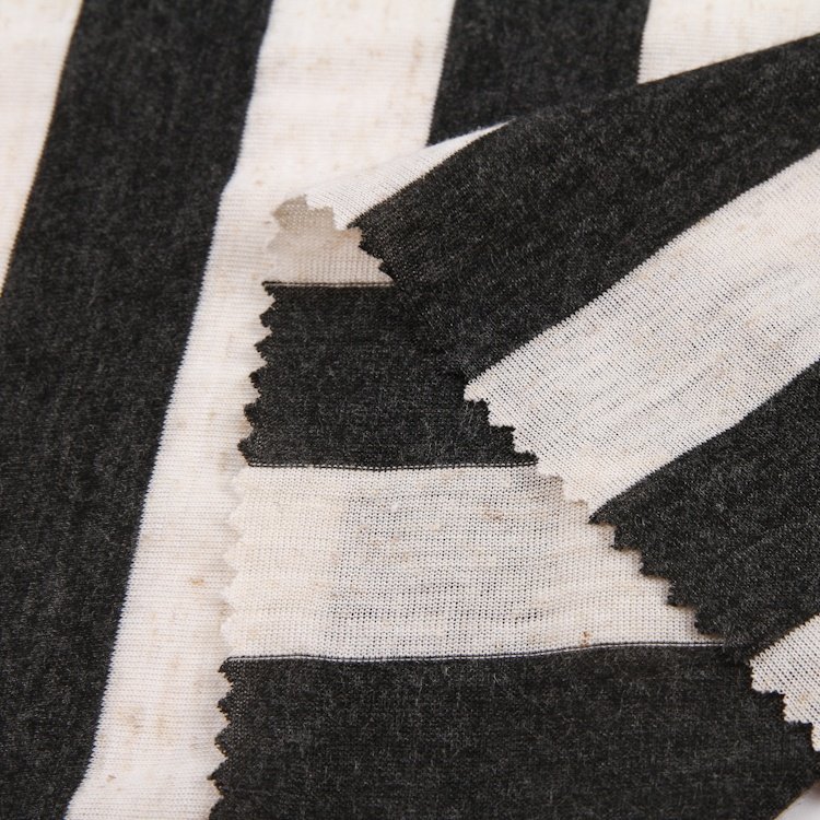 Stock lot striped viscose linen polyester yarn dyed knit jersey fabric for garment