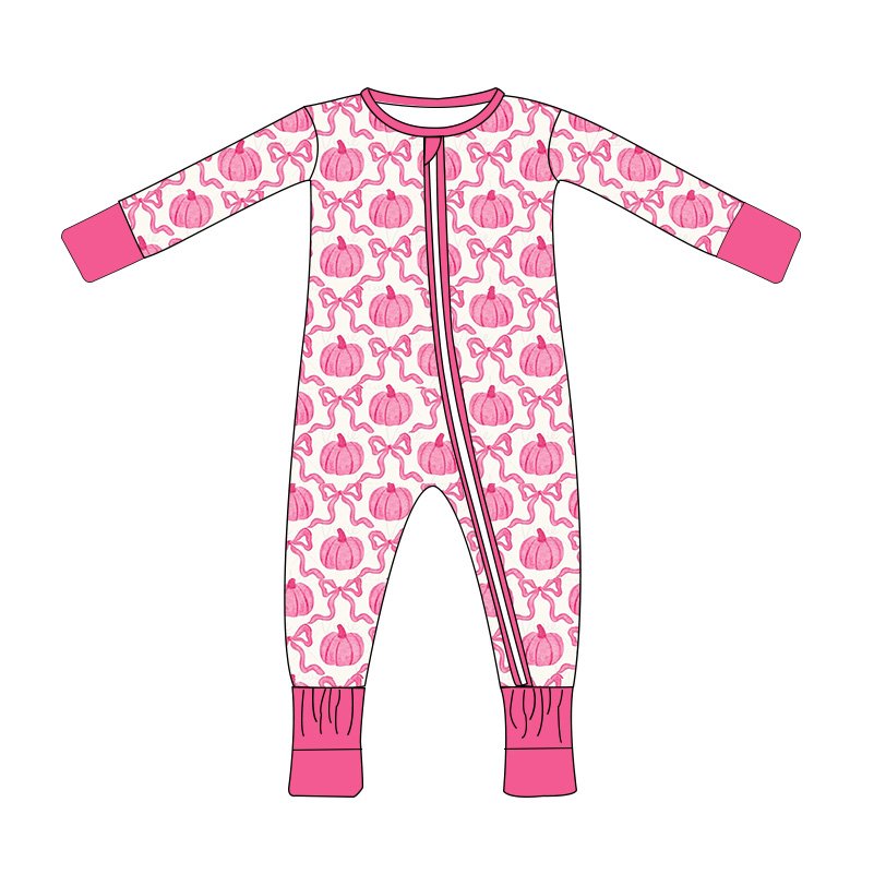 Custom 95% bamboo fiber 5% spandex Halloween children's pajamas set Halloween print design baby zip romper bamboo baby clothing