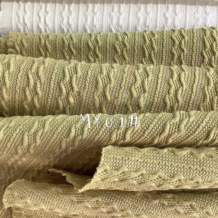 Autumn and winter hot selling twist coarse needle jacquard design 350gsm thick polyester knitted fabric top for women