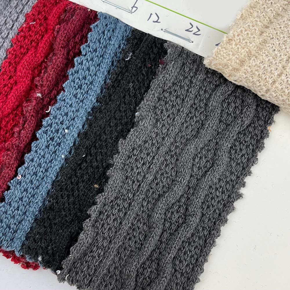 Autumn and winter hot selling twist coarse needle jacquard design 350gsm thick polyester knitted fabric top for women