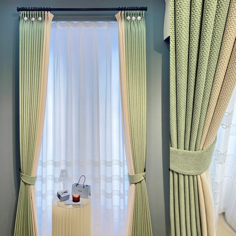 Matcha Green Curtain,Japanese Living Room Nordic Simple Shading Cotton And Linen Bedroom Curtain